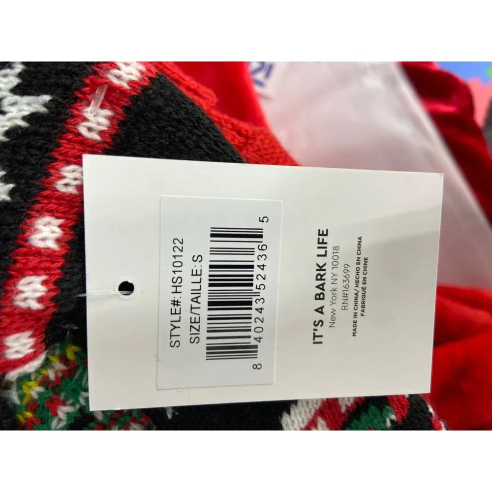 It's A Bark's Life Red Green Black Abstract Snowman Dog Ugly Christmas Sweater C
